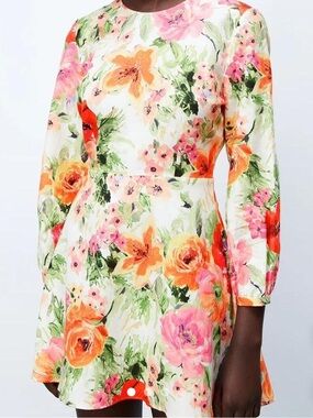 Zara Womens Floral Linen Naya Open Back A Line Dress, Size XS